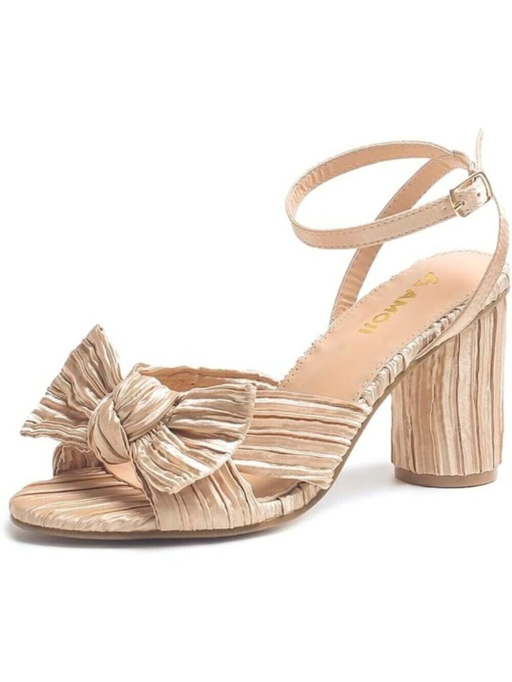 🆕Women Cream Ankle Strap Bowknot Chunky Wedding Party Dress Shoes Heeled Sandal